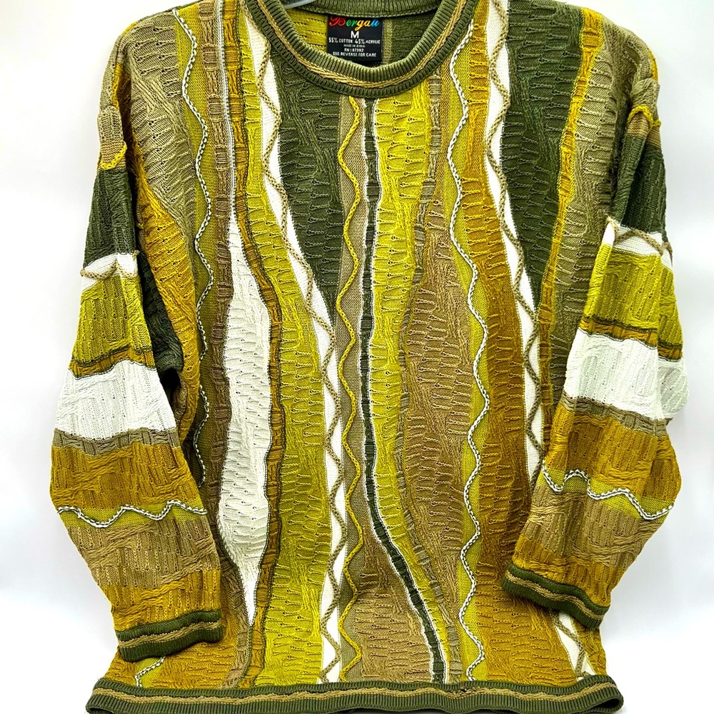 Bergati Vintage 90's Cosby Biggie Style Men’s Retro 3D Sweater Green - Medium
